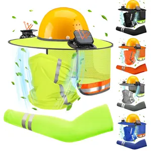 3Pcs Hard Hat Accessories - Cool Gadget for Safety Helmets, Full Brim Hardhat with Solar Fan,Sun Protection Mask and Sun Protection Ice Sleeves, High Visibility Reflective Neck Shield, Visor for Construction Head Protection Work Safety Equipment