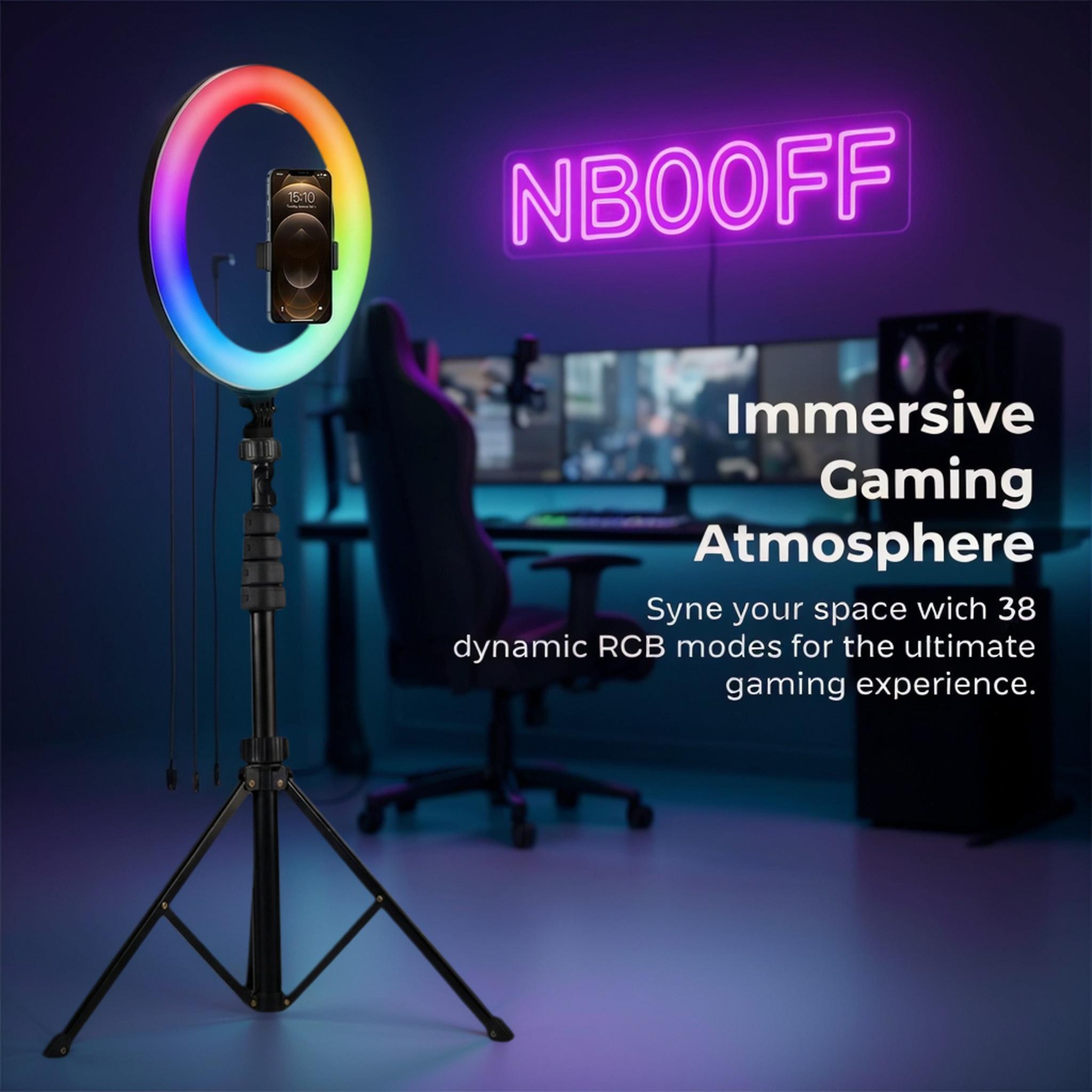 10" LED Selfie Ring Light with 63"Tripod Stand, 38 Color Modes & SteplessDimmable - Circular Light for Vided Recording, Studio Photography, Makeup, LiveStreaming, Smartphone/Tablet Compatible