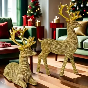XI emblem 2 Pearl Decorated Nordic-style Resin Reindeer Statues - Ideal for Living Rooms, Wine Cabinets, and TV Cabinets - Perfect for Birthdays, Christmas, Thanksgiving Gifts, and Holiday Decorations