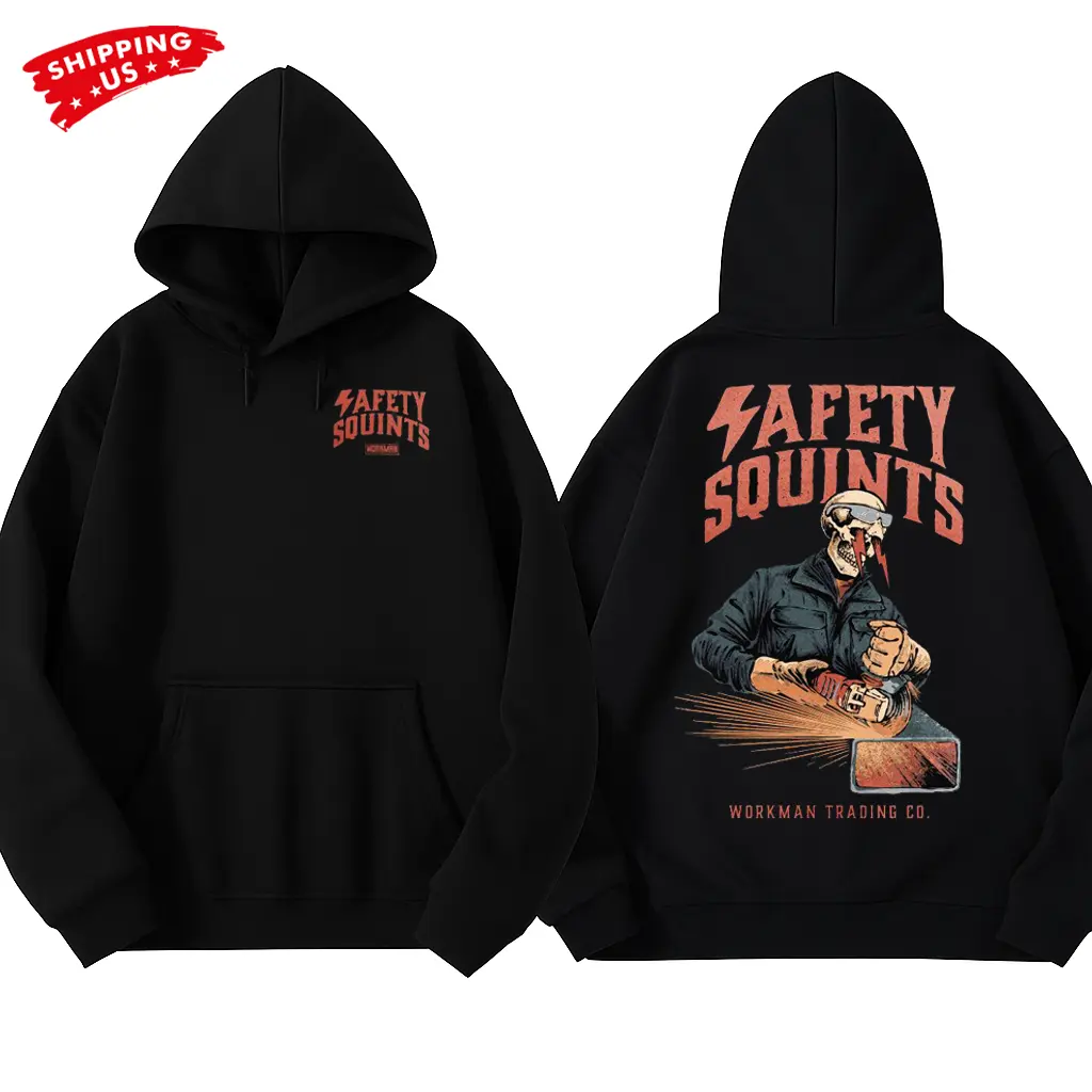Safety Squints Hoodie, Funny Welder Skull Grinding Graphic Hoodie, Workman Blue Collar Humor Hoodie for Welders & Mechanics, Gift for Tradesmen