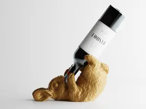 Bunny Wine Bottle Holder – Cute Rabbit Wine Rack for Bar Cart, Home Bar, Kitchen, or Countertop Decor | Fun Wine Accessory & Gift for Wine Lovers (Gold Bunny)