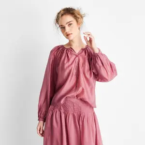 Women's Balloon Long Sleeve Flowy Boho Top - Future Collective