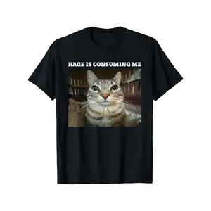 Funny Cat Meme T-Shirt - 'Rage Is Consuming Me' Design, 100% Cotton, Unisex Sizes , Perfect for Casual Outings, Hiking & Casual Attire