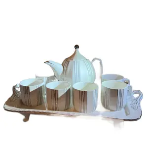 Traditional Ceramic Tea Set with 8 Pieces and Floral Design