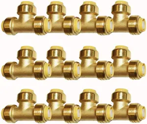 Push Copper Fitting 1/2' Pex Fitting 12 count Pex Tee Push Fit Plumbing Tee, Push-to-Connect Plumbing Fittings, Brass Pipe Connector T Fittings for Copper, PEX, CPVC, No Pb (12, 1/2 Inch)