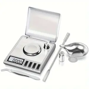 1pc High Precision Milligram Scale, 50g/0.001g Digital Jewelry Scale with Tare, Stainless Steel Platform, LCD Display, for Golden, Diamonds, Powder Medicine, and Reloading (Battery Not Included), Precision Measurement | Sleek Design | Illum