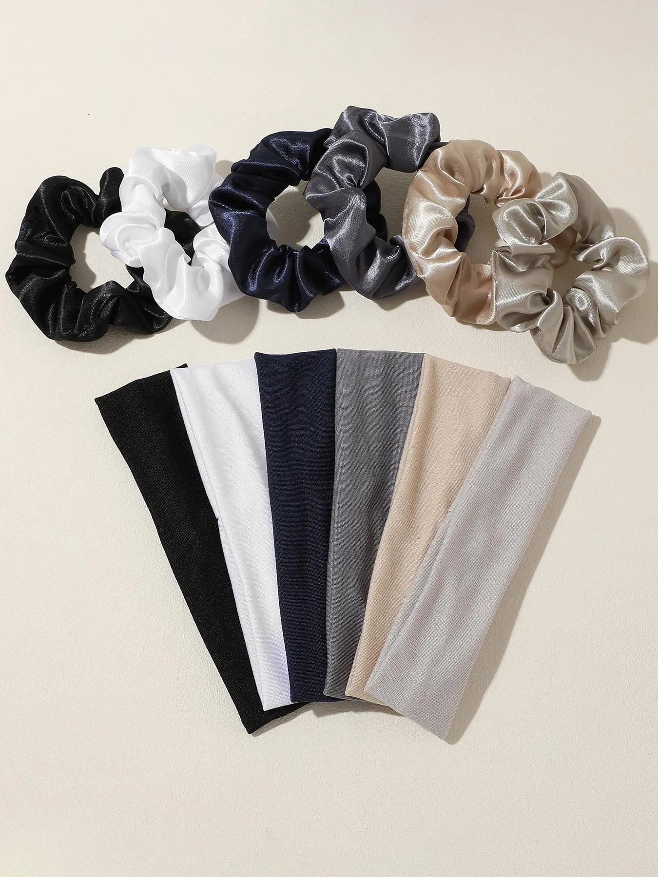 12pcs Women's Fabric Sport Elastic Headband and Scrunchie Set, Summer Sweat-Absorbing Headwraps for Daily Casual Wear, All Seasons Sporty Style