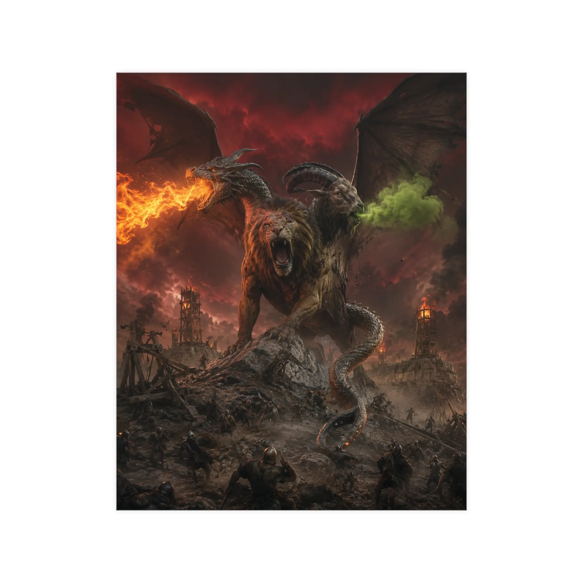 Three-Headed Cerberus Dragon Poster | Matte Fantasy Wall Art