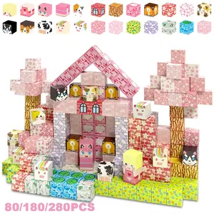 Children's Magnetic Building Blocks with Pink Ranch Theme, Magnetic Building Tiles, STEM Educational Learning Toys, Parent-child Interactive Games To Build Different Shapes, Ideal Gifts for Halloween and Christmas