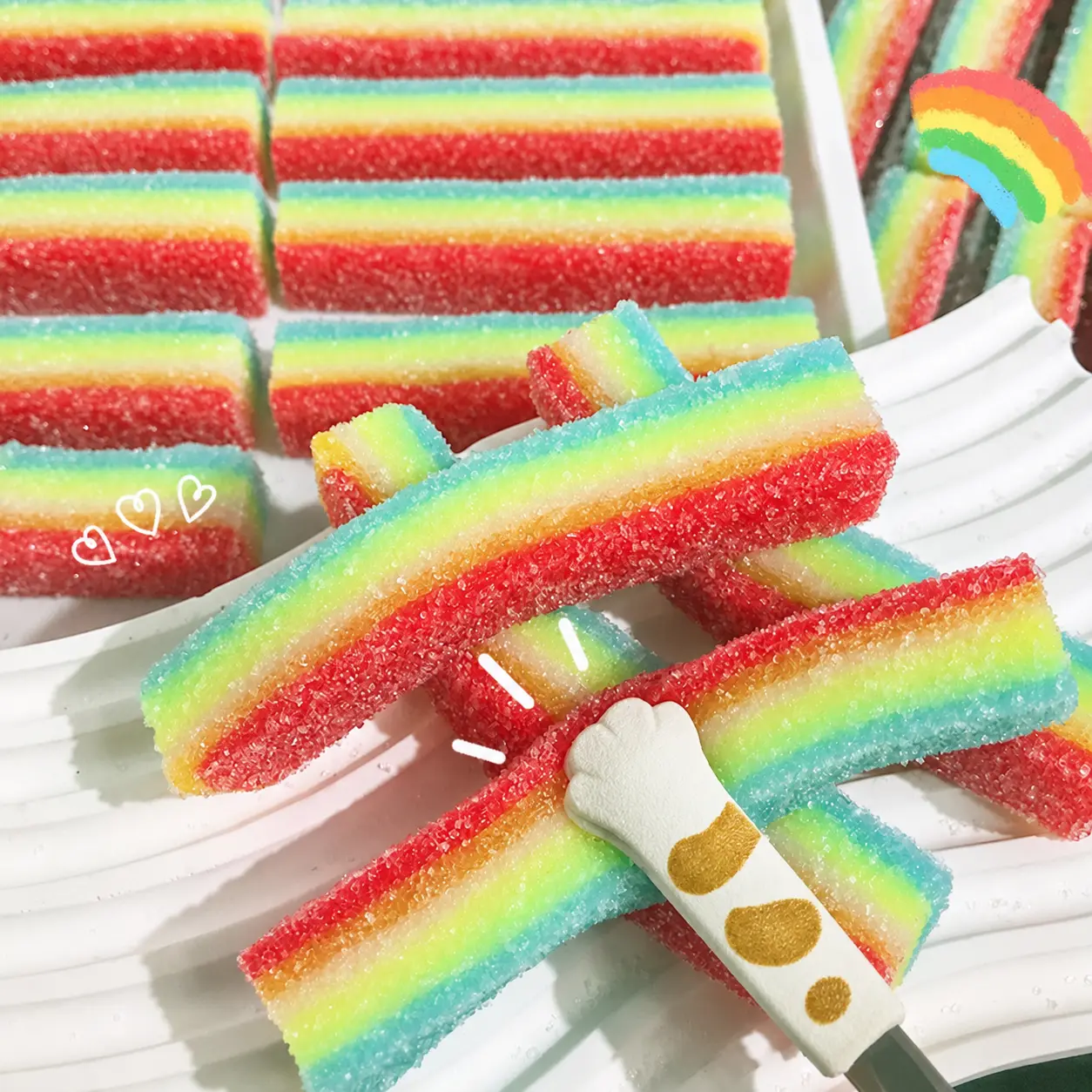 Rainbow Sour Candy Strip Squishy Toy Stretchy Gummy Fidget Toy Soft Sensory Stress Relief Toy for Kids and Adults Not Edible
