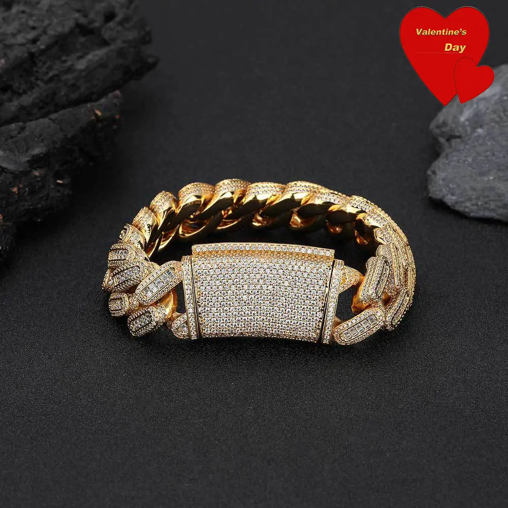 UUR 18mm Bling Mixed-Inlay Artificial Diamond Cuban Link Chain - Chunky Cuban Link Choker for Men, Big Heavy Long-Clasp Hip Hop Jewelry