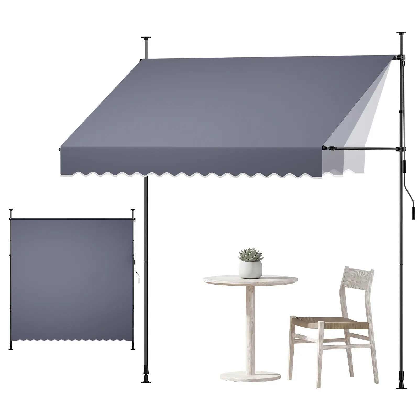 VEVOR Manual Retractable Canopy Sunshade Awning - 98" Easy Tilt, Freestanding Frame, Outdoor Rated Shade Awning, Height-Adjustable Patio Door Window Canopy with Crank Handle for Backyard, Garden, Dark Gray, Canopy Sunshade Awnings, Easy Tilt Awnings