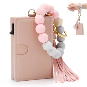 Boho Beaded Tassel Keychain for Women, Stylish Silicone Beads Wristlet Keychain, Perfect Christmas and Birthday Gift for Girls & Friends (Pink)