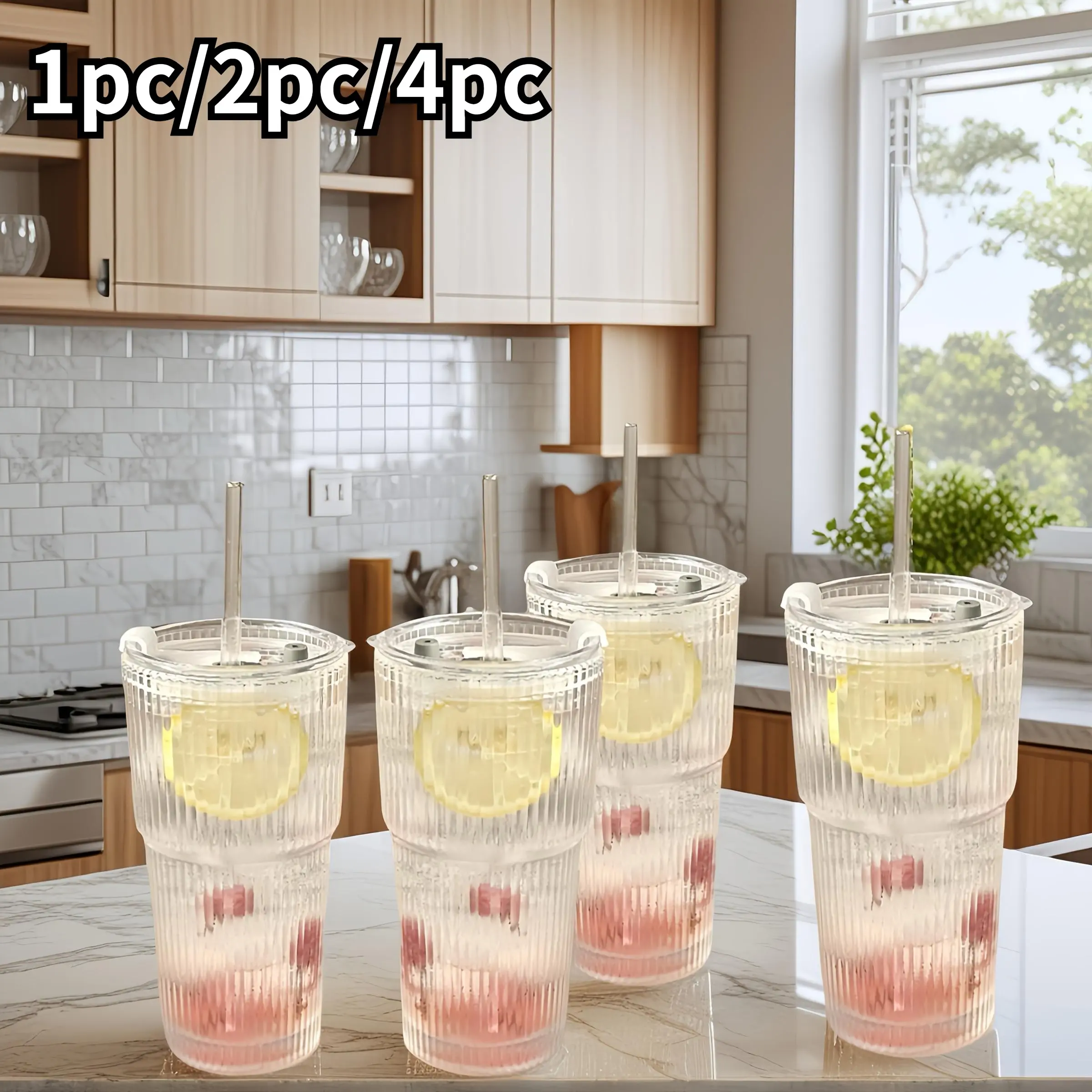Insulated Leakproof Straw Cup with Lid, Reusable Glass Tumbler Cup, Washable Portable Straw Drinking Cup for Home & Office Use, Clear Water Tumblers, Glass Material, Drinkware