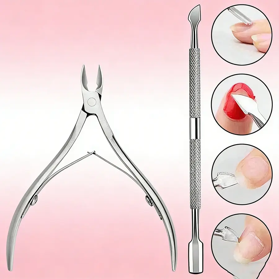 2 counts Professional Stainless Steel Nail Care Set, Cuticle Nipper and Pusher Manicure Accessories, Nail Clippers, Nail Cutter