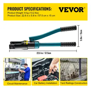 VEVOR 12 Ton Hydraulic Wire Terminal Crimper Battery Cable Lug Crimping Tool w/Dies