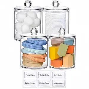 LMMAKE Clear Acrylic Qtips Dispenser Holder - Durable Round Organizer for Makeup Sponges, Bath Salts, Floss Picks on Vanity.