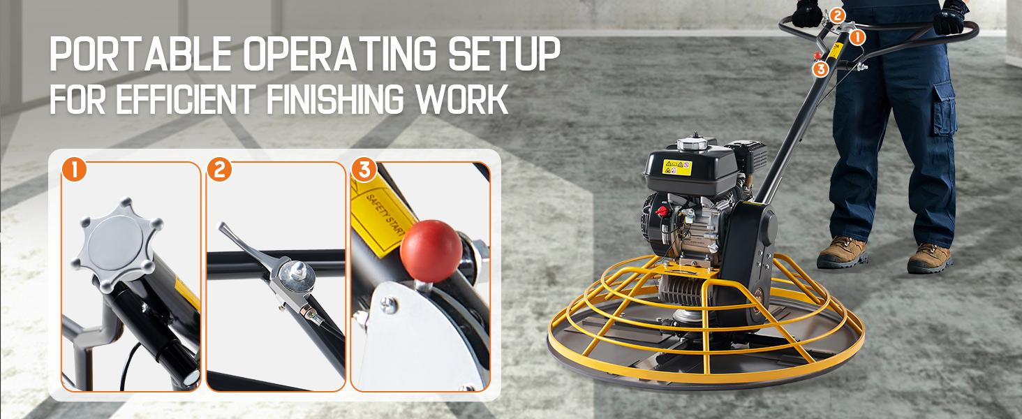 VanAcc 24"/35" Power Trowel, 5.5 HP Honda Engine with Float Pan, Walk-Behind Concrete Trowel with 4 Blades, Heavy Duty Gas-Powered Commercial Screed Cement Surface Finisher