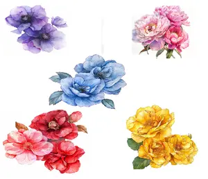 Flower Watercolor Car Decal Watercolor, Clematis Purple, Roses,Peony,  Camelia Flower Bumper Sticker, Removable Waterproof Decals for Car, Electronic, Case, Waterbottle, Vehicle Decor Sticker