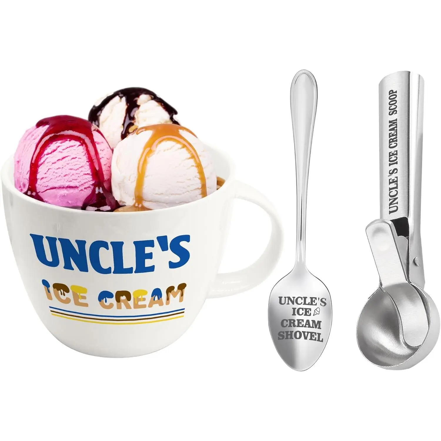 Christmas Uncle Gifts, Gifts for Uncle from Niece Nephew, Uncle's Ice Cream Bowl Scoop Shovel Spoon Set, Uncle's Ice Cream , Christmas Birthday Father's Day Present for Him Man