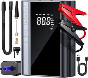 CaRSun 10000mAh 5-in-1 Portable Car JumpStarter with Air Compressor 1500A 10.0L Gas 9.0L Diesel 150 PSI Tire Inflator 12V Battery Jump Power LED Light Outdoorfun Emergency Lighting battery vehicle wireless design Cordless Dual-Use Fast