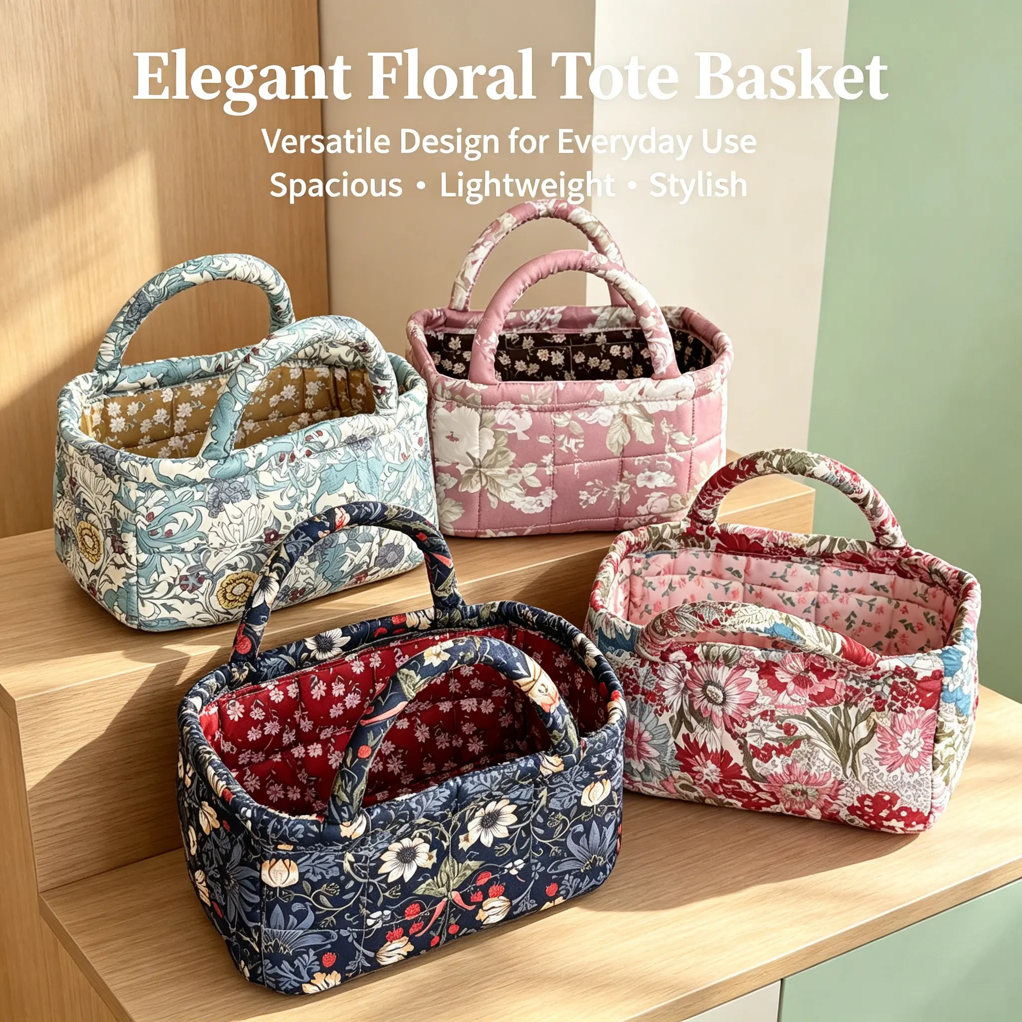 French-style large floral patchwork storage basket; vintage handbag for makeup, travel, and multi-purpose use for mothers and babies