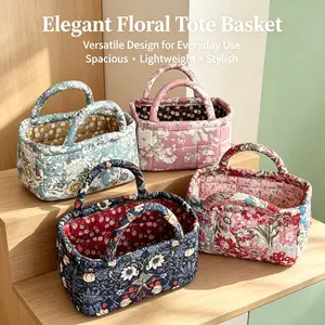 French-style large floral patchwork storage basket; vintage handbag for makeup, travel, and multi-purpose use for mothers and babies