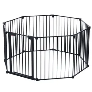 200" 8‑Panel Adjustable Metal Safety Gate, Configurable Baby Play Yard with Walk‑Through Door, Fireplace Christmas Tree Fence for Stairs & Wide Openings