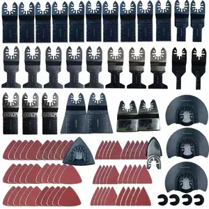 98 Pcs Oscillating Saw Blades Set, Bi-Metal & Titanium Blades with Sandpaper for Wood, Metal & Plastics, Compatible with Dewalt, Ryobi, Milwaukee, Rockwell & Makita - High Durability & Quick Release