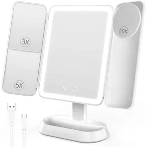 Makeup Mirror with Lights, Rechargeable Mirror with 3X/5X/10X Magnification, Portable  Mirror with for Travel/Desk, Valentines Day Gifts for Her