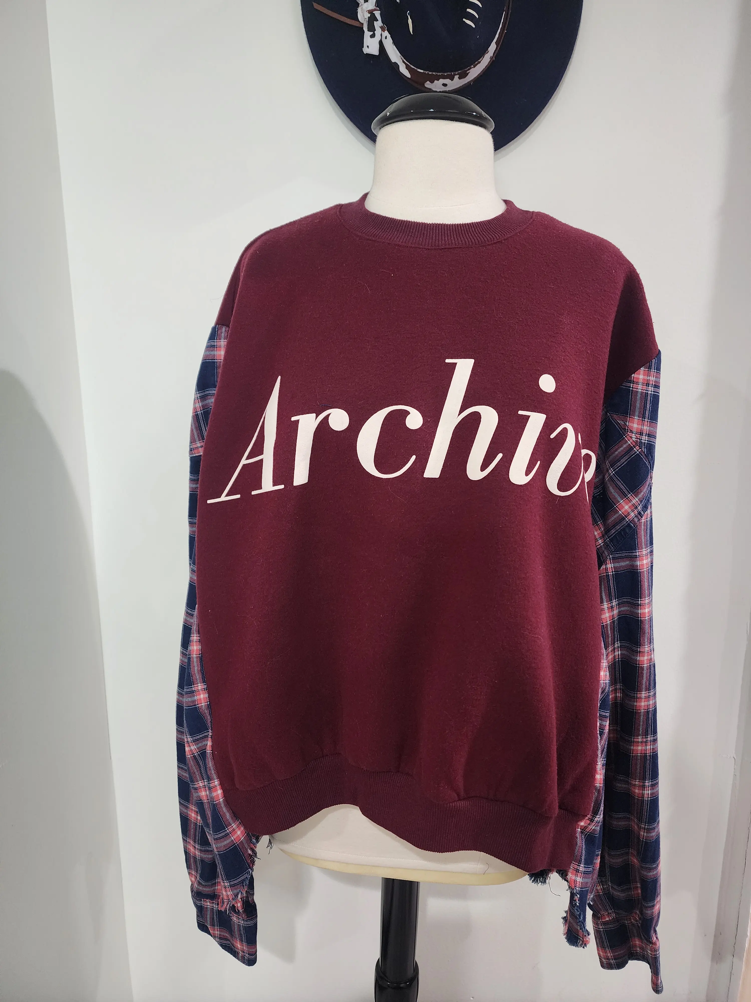 Archive Upcycled Sweatshirt Flannel Oversized Comfy Pullover One-of-a-Kind One Size Fits Most