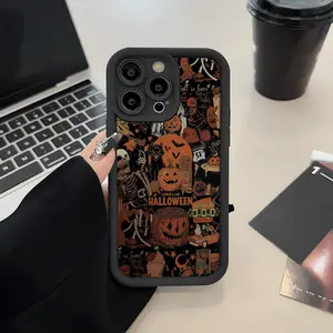 Halloween Pumpkin Horror Pattern Printed Case for iPhone 16 Pro Max 15 Pro 14 13 12 11 XR XS SE Mini Soft TPU Shockproof Silicone Cover Spooky Gift