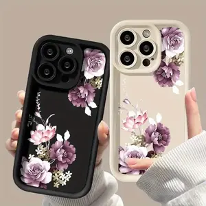 A Purple Peony Flower Pattern Beautiful Anti-Fall Phone Case, Suitable for iPhone 17 Air/16 Plus/15 Pro Max/14 Pro/13/12/11/XS Max/X Phone Case, Suitable for Holiday Gifts to Family, Friends, Lovers, Girlfriends, Best Choice TY131