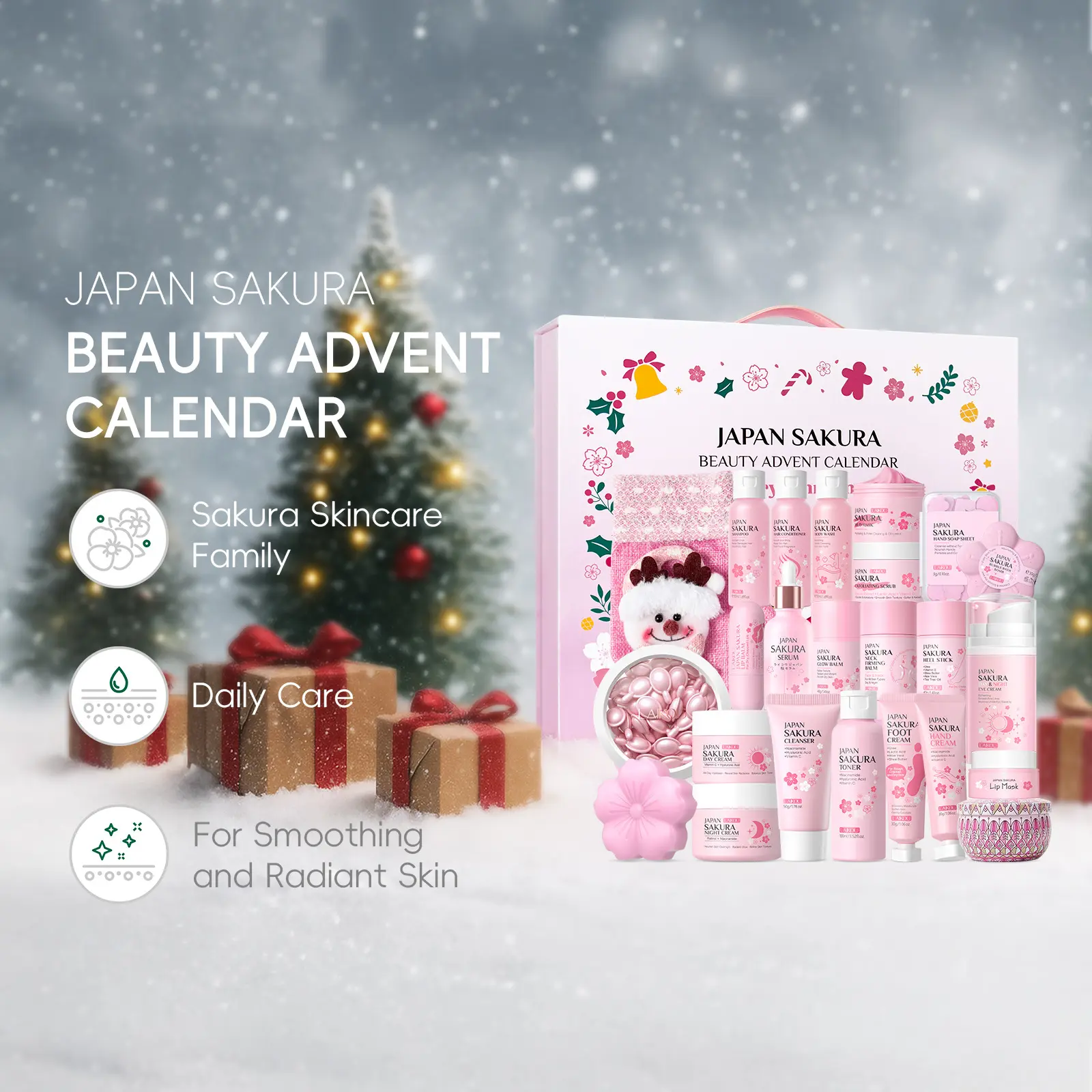 Sakura Premium Women's Skincare Gift Set, 24-Piece Luxury Collection, Ideal Holiday Present, Perfect for Girlfriend/wife/mother