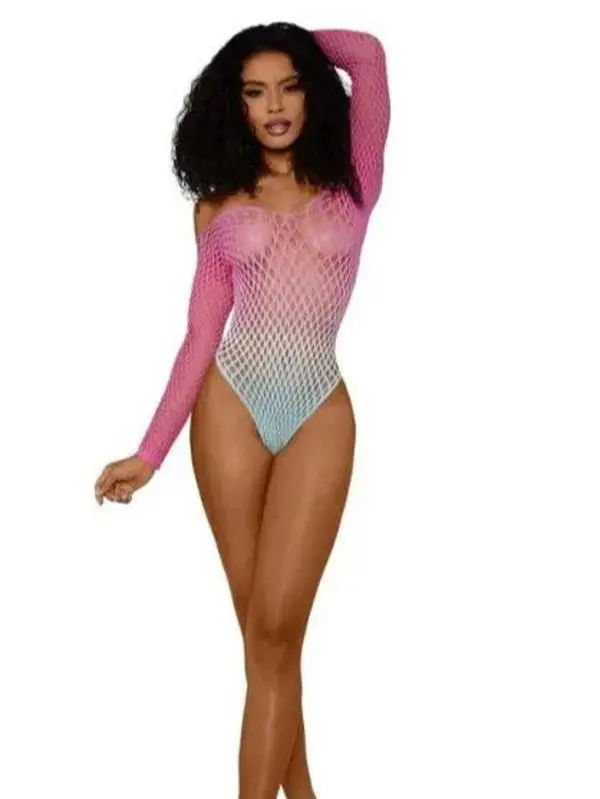 Ombre Net Bodystocking - Os - Tropical Sky