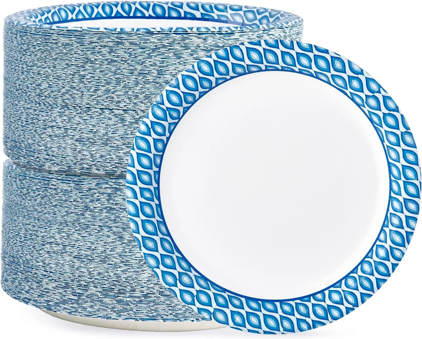 8.375 Disposable Paper Plates 300 Pack, Soak & Cut Proof Printed Plates, Heavy Duty Party Tableware for Daily Use, Family Gatherings, Picnics & Holidays, Durable Disposable Plates for Parties & Events