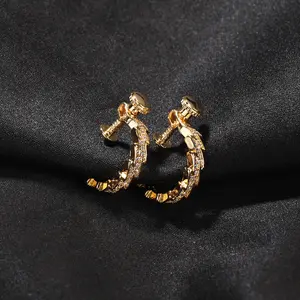 Hip Hop Spiral Buckle Lightning Earrings Trend Street Versatile Zircon Stud Earrings Men's Minimalist Personality Ear Clips  EE2114