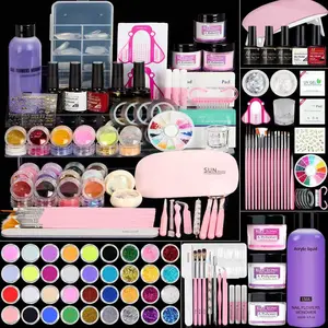Acrylic Nail Kit for Beginners Professional Nails Kit with 3pcs Acrylic Powders Glitter Decorations Rhinestones DIY Gifts for Her