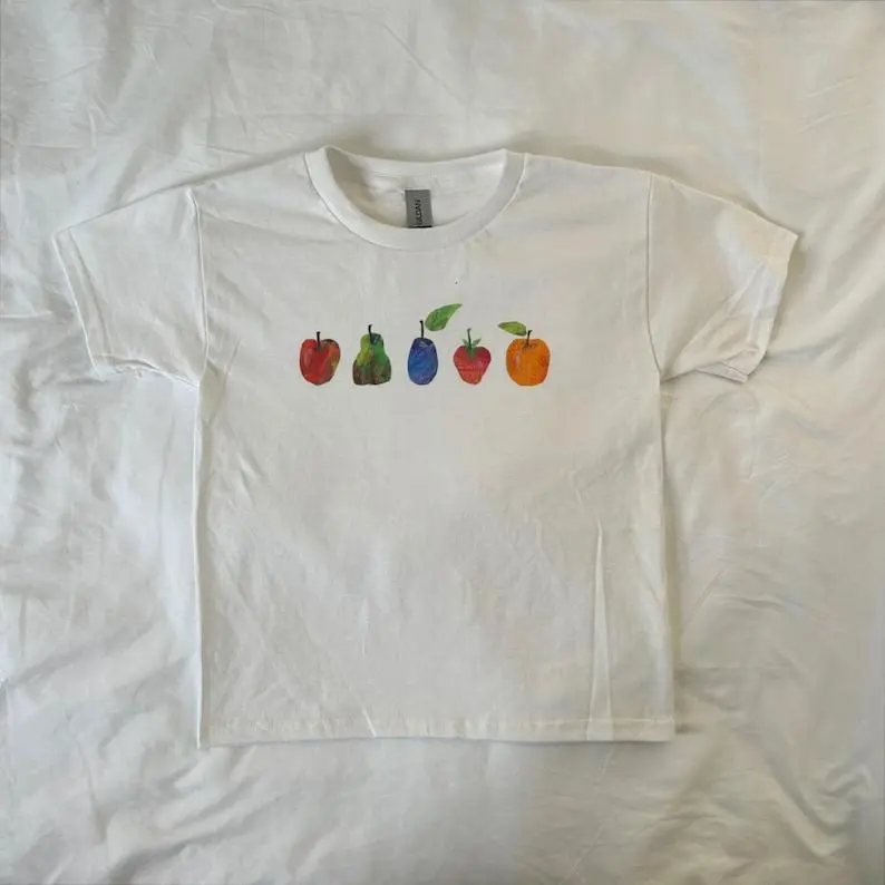 Scrapbook Fruits Baby Tee, Coquette, y2k clothing, The Very Hungry Caterpillar, streetwear