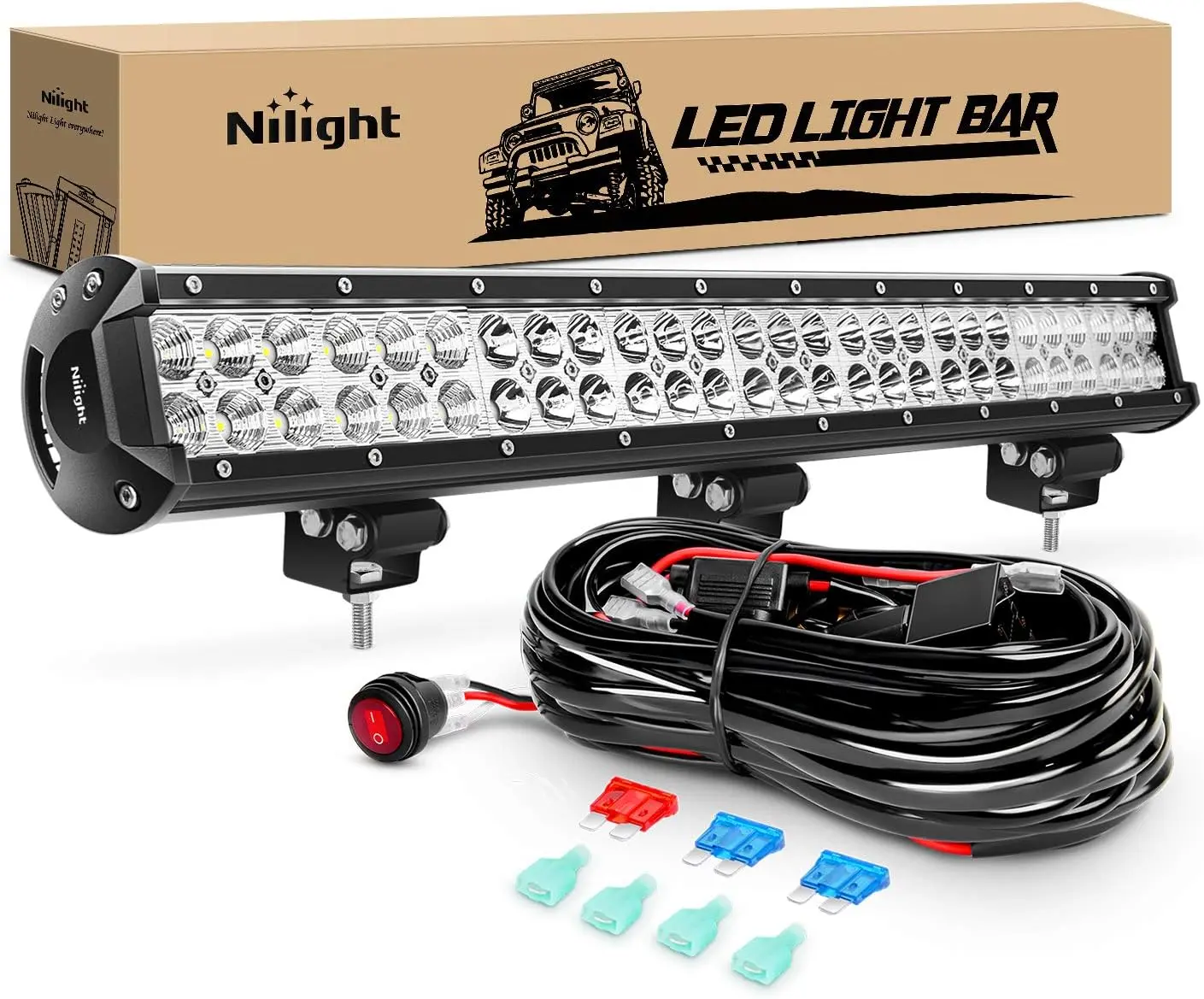 Nilight 25Inch 162W Spot-Flood Combo LED Light Bar, Off-Road LED Lights Car with Wiring Harness, Light Bars