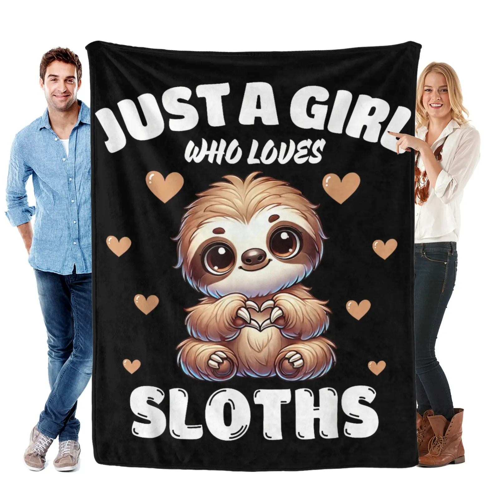Cute Sloth Throw Blanket for Girls & Women, 'Just a Girl Who Loves Sloths' Design, Super Soft Plush Flannel for Bed, Couch & Travel