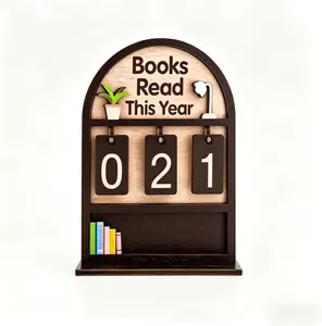 Books Read This Year Counter, Vintage Wooden Book Reading Counter - My Library Reading Tracker, Bookshelf Decoration, Gift for Reading Lovers, Holiday Gift for Bookworms
