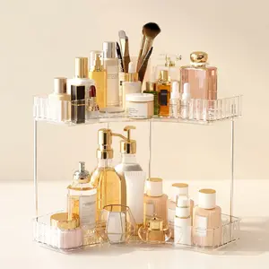 2-Tier Counter Organizer,Acrylic Vanity Tray, Countertop Corner Shelf, Skincare Organizer, Spice Rack, Freestanding Makeup Cosmetic Holder, Perfume Display Tray