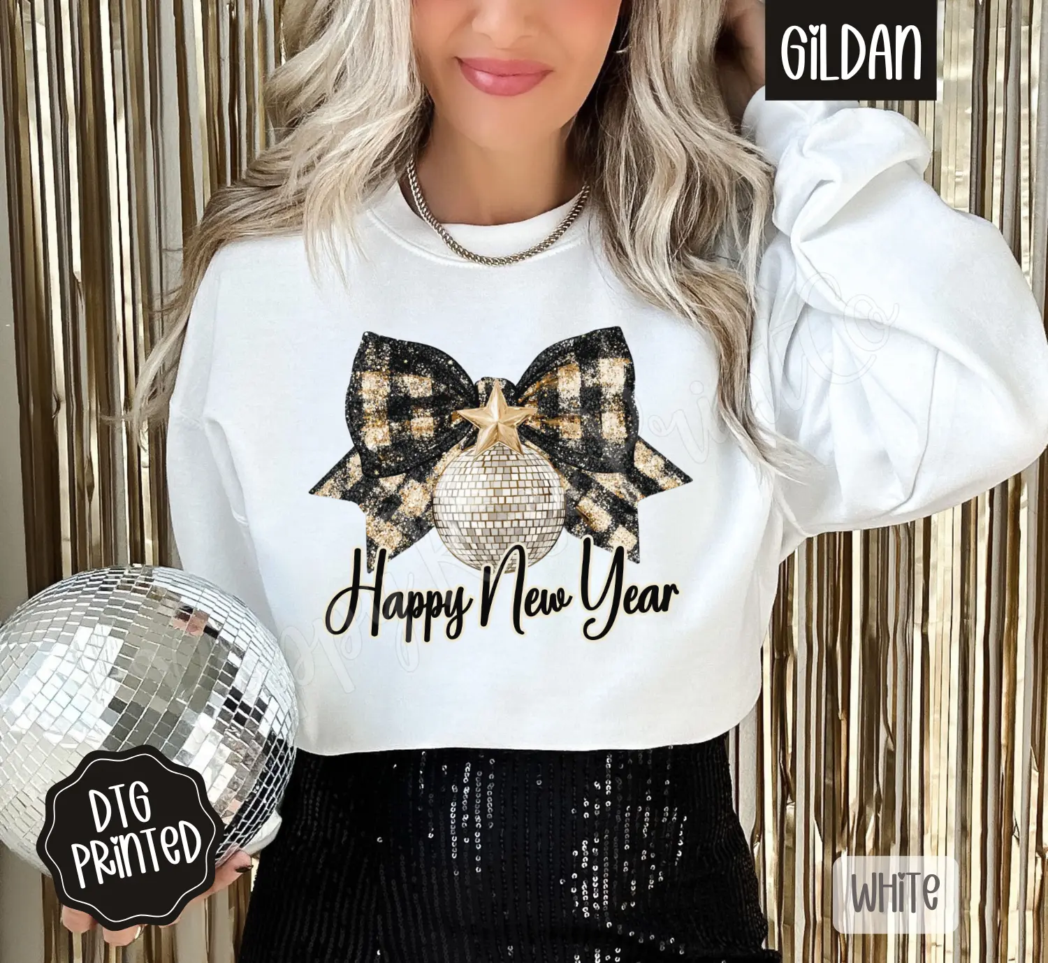 Happy New Year Bow Sweatshirt, NYE Sweatshirt for Women