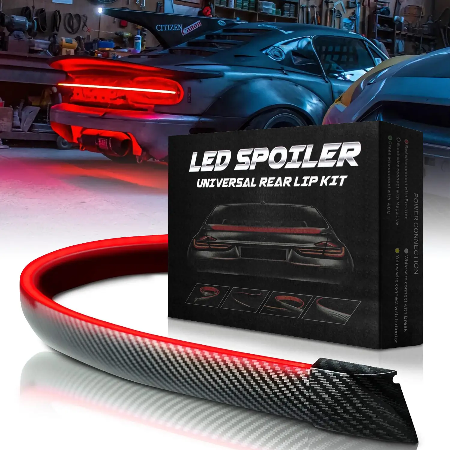 DIBMS Carbon Fiber Car Tail Light, LED Light Strip with Multiple Light Modes, Car Brake DRL Decoration Light, Turn Signal LED Car Tail Light,Carbon Fi