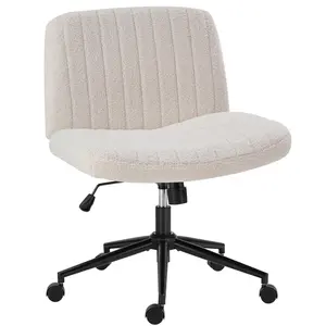 Criss Cross Chair with Wheels, Wide Cross Legged Office Desk Chair, Comfy Fabric Armless Adjustable Swivel Vanity Chair with Ergonomic Backrest for Home Computer Task