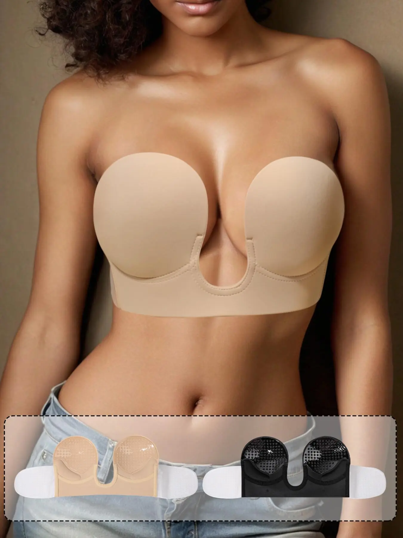 1Pc Of Invisible Adhesive Seamless Medium Push-Up Underwear Bras Suitable For A-E Cup Full Bust Shapes, Strapless Wireless Backless Bra For Enhancing Bust, Ideal For Evening Gowns And Camisoles, Elegant