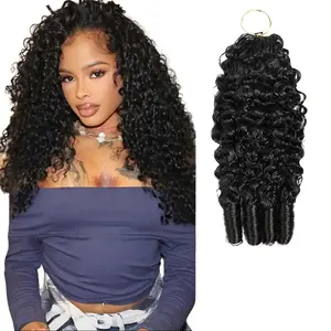 Burmese Curly Crochet Human Hair 60g 50 stands Knotless Pre-Separated Feather Human Crochet Hair Lightweight Reusable Remy Hair Extensions With Spiral Curl for Women Natural Black Color