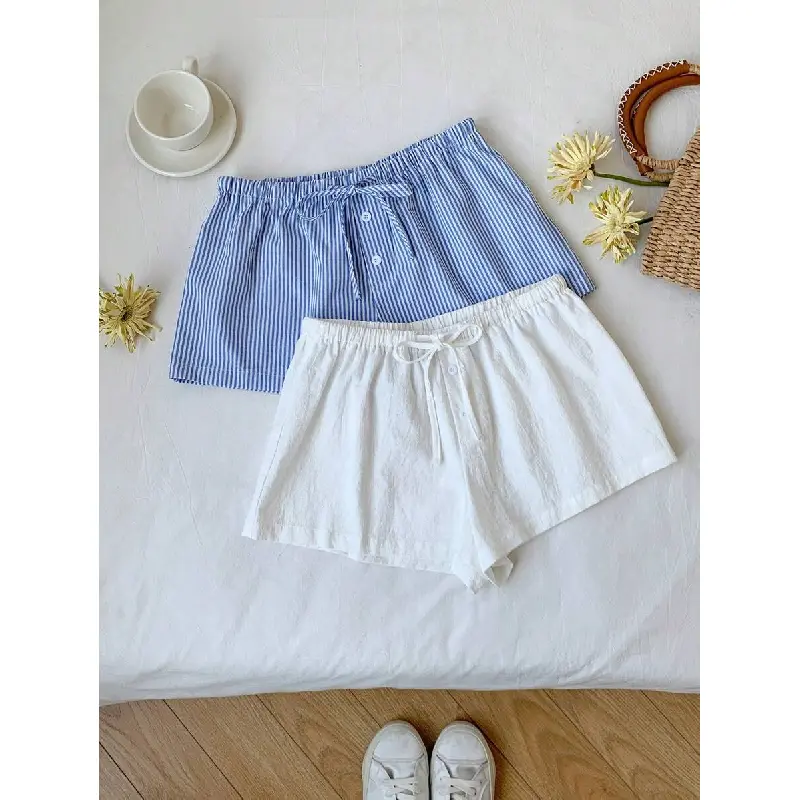 Ciel Fashion 2pcs Women Linen Striped Shorts Ciel Fashion 2pcs Women Linen Striped Shorts