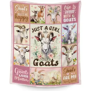 Goat Blanket for Adults - 60" x 80" Inches Cute Throw Blankets for Women - Pink Soft Furry Throws for Sofa, Bed & Living Room